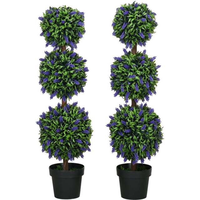 HOMCOM Lavender Flowers Ball Trees Artificial Plants 110cm 2 Pack - Size: 28 x 28 x 110cm - Green - Wilko - image 1
