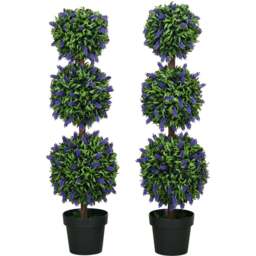 HOMCOM Lavender Flowers Ball Trees Artificial Plants 110cm 2 Pack - Size: 28 x 28 x 110cm - Green - Wilko - thumbnail 1