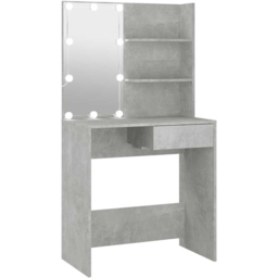 vidaXL Single Drawer 2 Shelf Concrete Grey Dressing Table with LED Mirror - Size: 141 x 74.5 x 40cm - Wilko - thumbnail 3