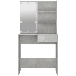 vidaXL Single Drawer 2 Shelf Concrete Grey Dressing Table with LED Mirror - Size: 141 x 74.5 x 40cm - Wilko - thumbnail 5