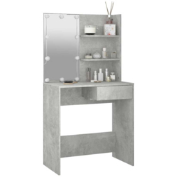 vidaXL Single Drawer 2 Shelf Concrete Grey Dressing Table with LED Mirror - Size: 141 x 74.5 x 40cm - Wilko - thumbnail 4
