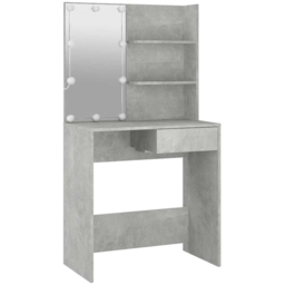 vidaXL Single Drawer 2 Shelf Concrete Grey Dressing Table with LED Mirror - Size: 141 x 74.5 x 40cm - Wilko - thumbnail 7