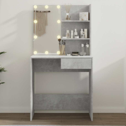 vidaXL Single Drawer 2 Shelf Concrete Grey Dressing Table with LED Mirror - Size: 141 x 74.5 x 40cm - Wilko