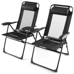 Costway Set of 2 Black Patio Folding Chair - Size: 93 x 62 x 22cm - Wilko - thumbnail 3
