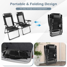 Costway Set of 2 Black Patio Folding Chair - Size: 93 x 62 x 22cm - Wilko - thumbnail 7