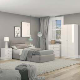 Seconique Denver 2 Door Wardrobe White Gloss Bedroom Furniture Set - Size: 175 x 75 x 48cm - Wilko - thumbnail 1