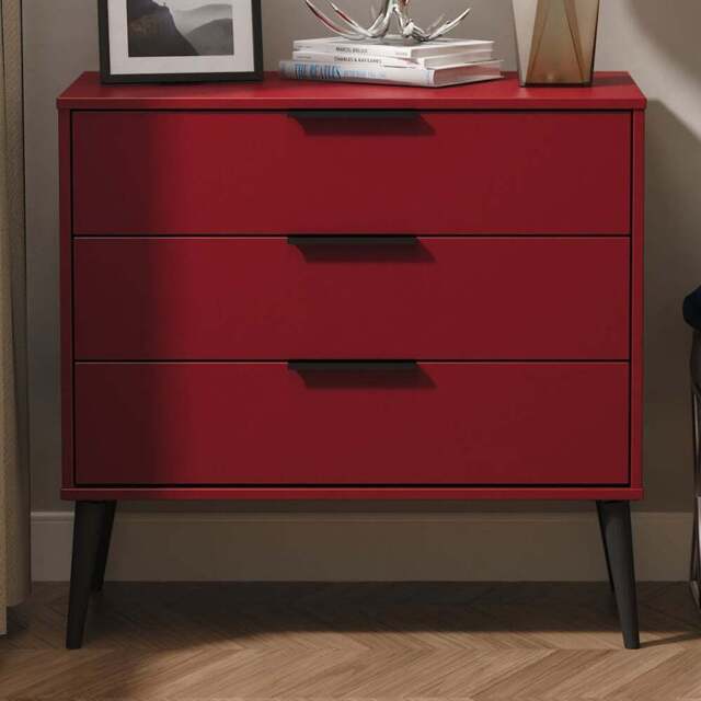 Crowndale Hong Kong 3 Drawer Red Matt Chest of Drawers Ready Assembled - Wilko - image 1