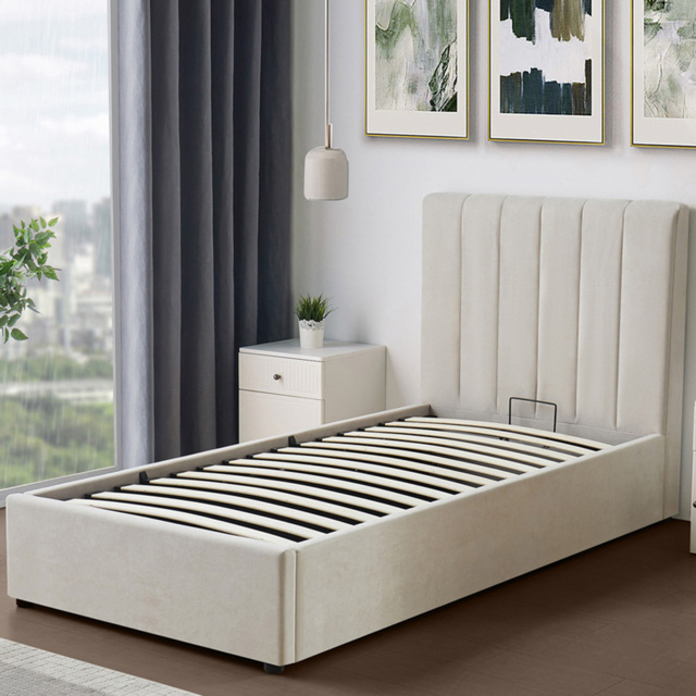 Brooklyn Evelynne Single Beige Linen Ottoman Bed - Yellow - Wilko - image 1