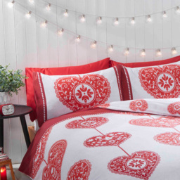 Rapport Home Scandi Heart Double Red Brushed Cotton Reversible Duvet Set - Wilko - thumbnail 3