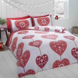 Rapport Home Scandi Heart Double Red Brushed Cotton Reversible Duvet Set - Wilko