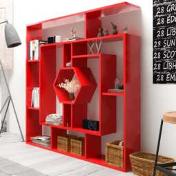 Decorotika Labrina 12 Shelf Red Hexagonal Geometric Bookcase - Size: 134 x 134 x 22cm - Wilko