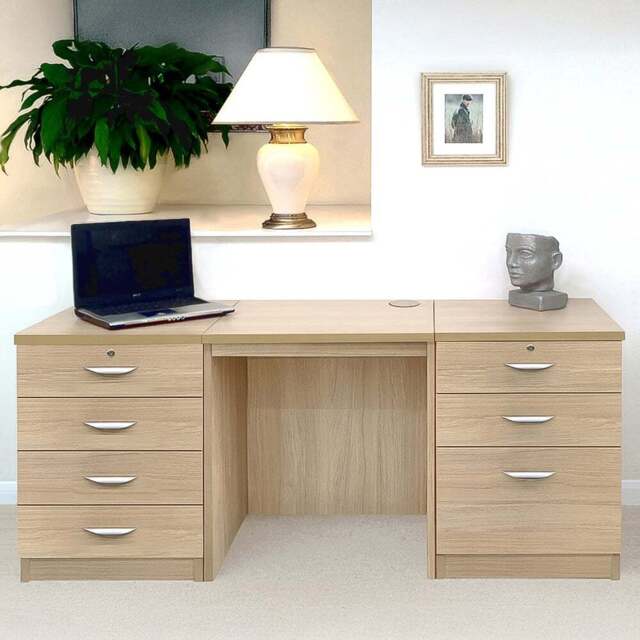 R White Cabinets 7 Drawer Brown Set-09 Desk - Size: 72.8 x 155.8 x 54cm - Wilko - image 1