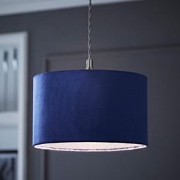 ValueLights Reni Navy Velvet Small Drum Ceiling Lamp Shade 25cm - Size: 15 x 25 x 25cm - Blue - Wilko - thumbnail 3