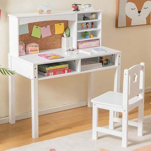 Costway Kids Desk and Chair Set with Hutch White - Size: 89 x 47 x 15cm - Wilko - image 1