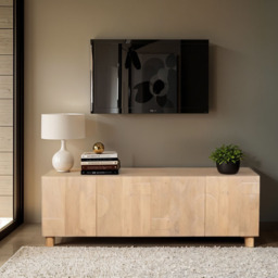 IH Design Ajmer 4 Door Solid Wood Large Low Board TV Cabinet - Size: 60 x 170 x 40cm - Brown - Wilko - thumbnail 7