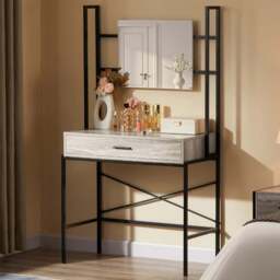 VIDA DESIGNS Brooklyn Single Drawer Grey Industrial Vanity Dressing Table with Mirror - Size: 40 x 83 x 150cm - Wilko
