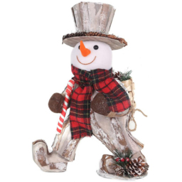 Shatchi Pre Lit White Walking Snowman with Pines and Berries - Size: 40 x 24 x 10cm - Wilko