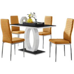 Furniturebox Lucia Valera 4 Seater Dining Set Black Gloss Mustard Yellow and Chrome - Wilko - thumbnail 3