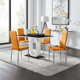 Furniturebox Lucia Valera 4 Seater Dining Set Black Gloss Mustard Yellow and Chrome - Wilko - thumbnail 1