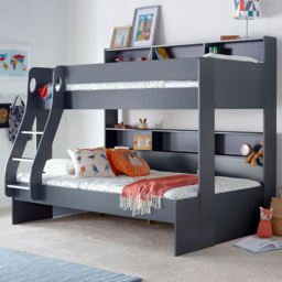 Bedmaster Oliver Triple Sleeper Onyx Grey Bunk Bed with Orthopaedic Mattresses - Size: Single + Small Double - Wilko