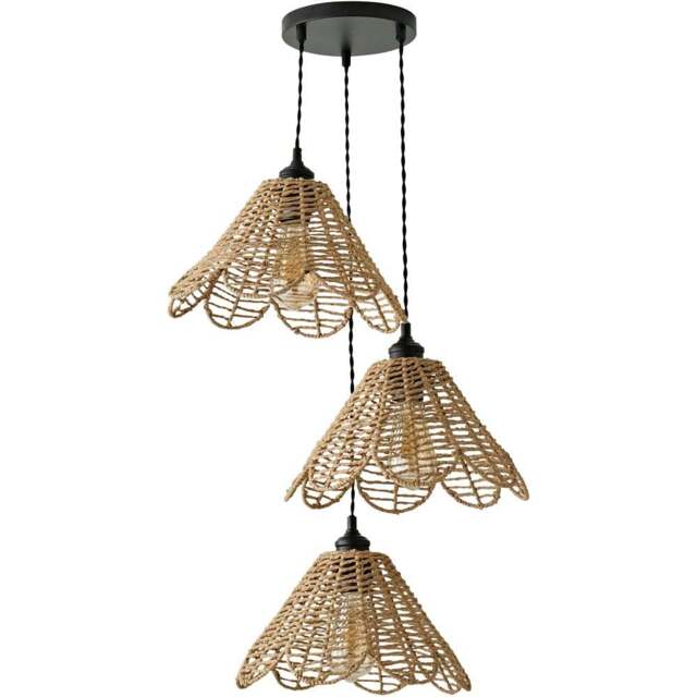 ValueLights Vine Rattan Flower Shade 3 Drop Cluster Black Ceiling LED Pendant Light - Size: 126 x 33 x 33cm - Gold - Wilko - image 1