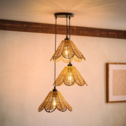 ValueLights Vine Rattan Flower Shade 3 Drop Cluster Black Ceiling LED Pendant Light - Size: 126 x 33 x 33cm - Gold - Wilko - thumbnail 7