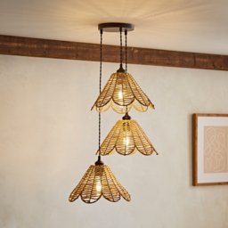 ValueLights Vine Rattan Flower Shade 3 Drop Cluster Black Ceiling LED Pendant Light - Size: 126 x 33 x 33cm - Gold - Wilko - thumbnail 3