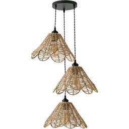 ValueLights Vine Rattan Flower Shade 3 Drop Cluster Black Ceiling LED Pendant Light - Size: 126 x 33 x 33cm - Gold - Wilko