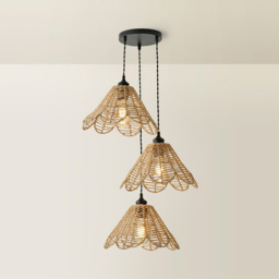 ValueLights Vine Rattan Flower Shade 3 Drop Cluster Black Ceiling LED Pendant Light - Size: 126 x 33 x 33cm - Gold - Wilko - thumbnail 6