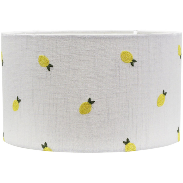 ValueLights Brae Natural White Lemon Embroidered Small Drum Lamp Shade - Cream - Wilko - image 1