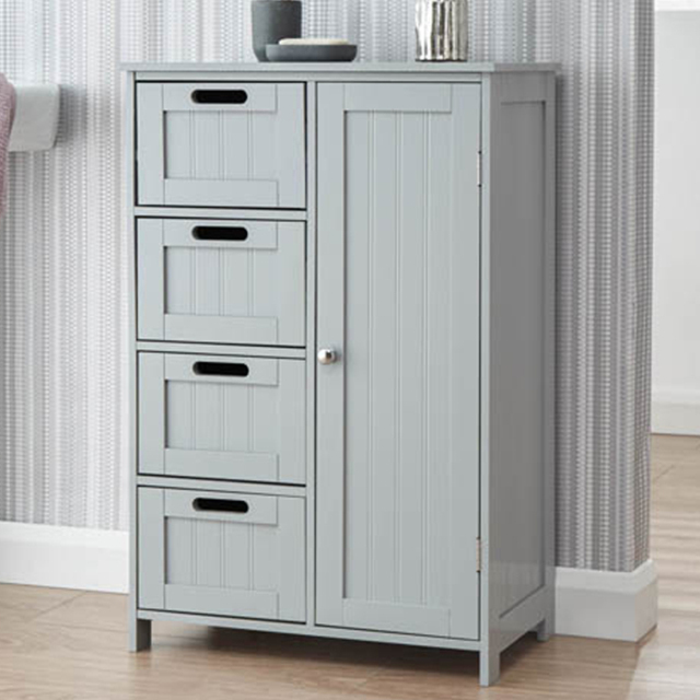GFW Single Door 4 Drawer Grey Colonial Floor Cabinet - Size: 30 x 55 x 82cm - Wilko - image 1