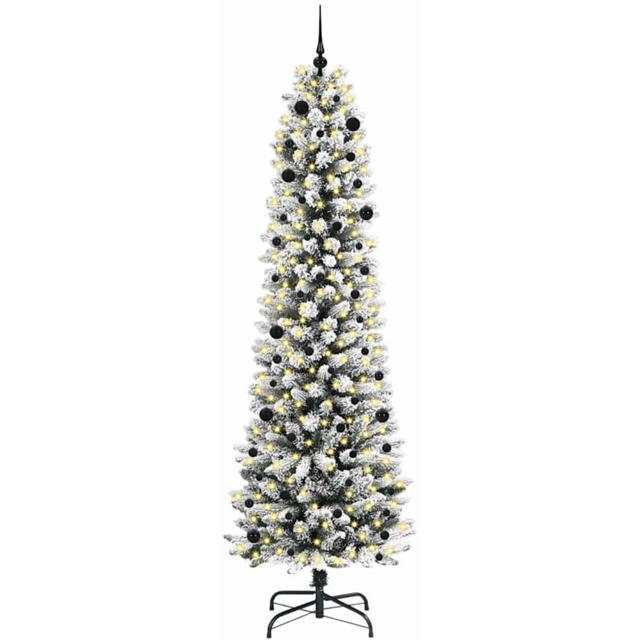 vidaXL Pre-Lit Warm White LED and Black Baubles White Artificial Christmas Tree with Stand 7.8ft - Wilko - image 1