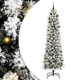 vidaXL Pre-Lit Warm White LED and Black Baubles White Artificial Christmas Tree with Stand 7.8ft - Wilko - thumbnail 3