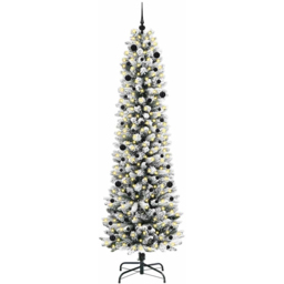 vidaXL Pre-Lit Warm White LED and Black Baubles White Artificial Christmas Tree with Stand 7.8ft - Wilko - thumbnail 1