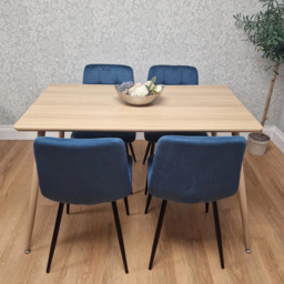 Kosy Koala 4 Seater Velvet Wooden Oak Effect Dining Set Blue - Beige - Wilko - thumbnail 6