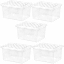 Wham 37L Clear Crystal Box and Lid Pack of 5 - Size: 50 x 43 x 55cm - Wilko - thumbnail 1