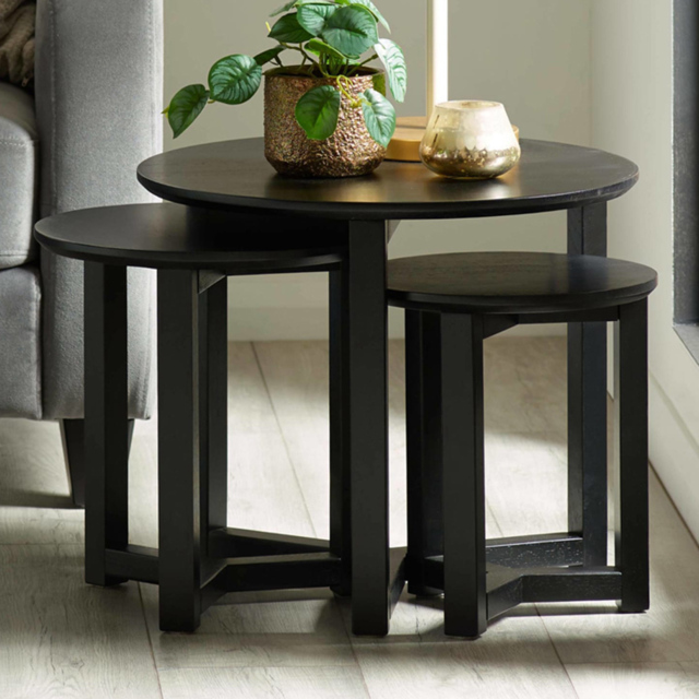 Julian Bowen Nidri Black Oak Nest of Tables Set of 3 - Wilko - image 1