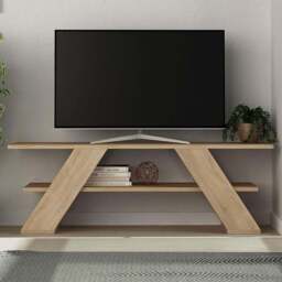 Decortie Farfalla Single Shelf Oak Modern TV Unit - Size: 40 x 120 x 33.5cm - Cream - Wilko