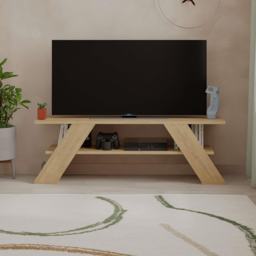 Decortie Farfalla Single Shelf Oak Modern TV Unit - Size: 40 x 120 x 33.5cm - Cream - Wilko - thumbnail 7