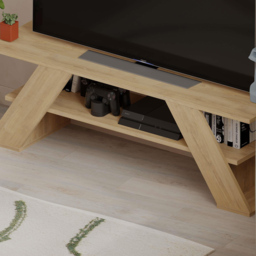 Decortie Farfalla Single Shelf Oak Modern TV Unit - Size: 40 x 120 x 33.5cm - Cream - Wilko - thumbnail 4