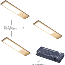 Sorrelis Elvan TriGlow Aluminium Rectangle Slim 3 Cabinet Light Kit - Size: 0.68 x 4 x 20cm - Silver - Wilko - thumbnail 4