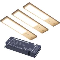 Sorrelis Elvan TriGlow Aluminium Rectangle Slim 3 Cabinet Light Kit - Size: 0.68 x 4 x 20cm - Silver - Wilko
