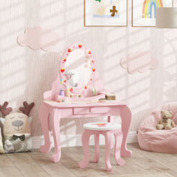 AIYAPLAY 2 Piece Pink Kids Dressing Table and Stool Set - Size: 89 x 45 x 65cm - Wilko - thumbnail 6