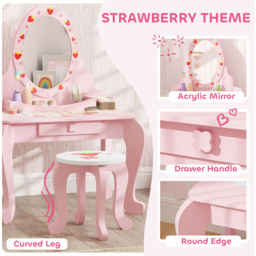 AIYAPLAY 2 Piece Pink Kids Dressing Table and Stool Set - Size: 89 x 45 x 65cm - Wilko - thumbnail 7