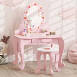 AIYAPLAY 2 Piece Pink Kids Dressing Table and Stool Set - Size: 89 x 45 x 65cm - Wilko - thumbnail 1