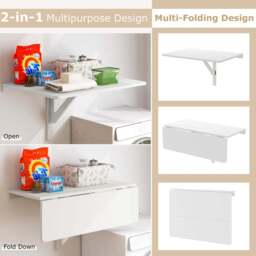 Costway Wall Mounted Drop-Leaf Folding Desk White - Size: 91.4 x 38.1 x 12.7cm - Wilko - thumbnail 7