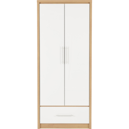 Seconique Seville 2 Door Single Drawer White Gloss Light Oak Effect Veneer Wardrobe - Size: 2 Door, Single Drawer - Wilko - thumbnail 4