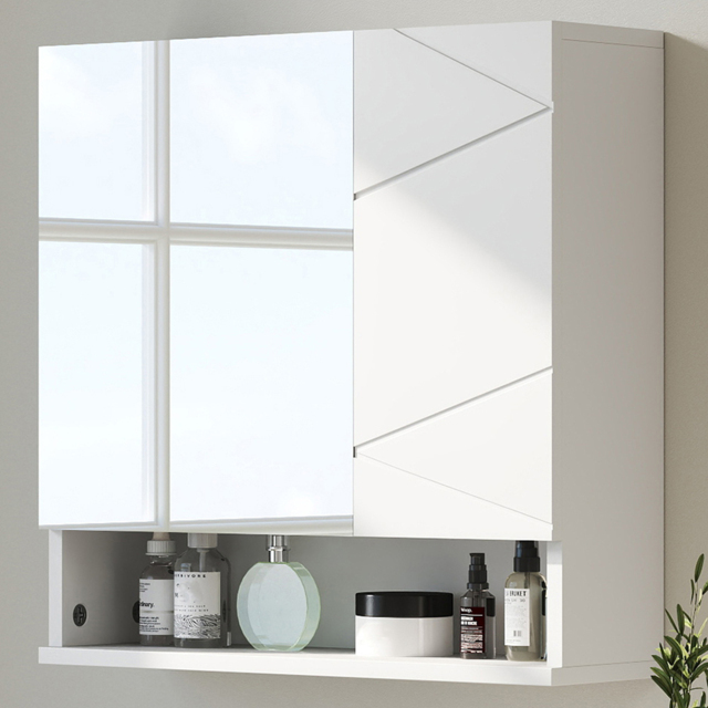 Kleankin 2 Door White Wall Mounted Mirror Bathroom Storage Cupboard - Size: 55.0 cm x 17.0 cm x 55.0 cmcm - Wilko - image 1