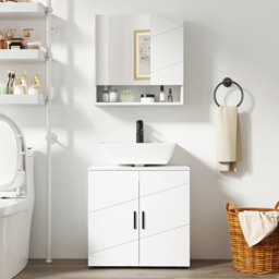 Kleankin 2 Door White Wall Mounted Mirror Bathroom Storage Cupboard - Size: 55.0 cm x 17.0 cm x 55.0 cmcm - Wilko - thumbnail 4