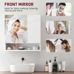 Kleankin 2 Door White Wall Mounted Mirror Bathroom Storage Cupboard - Size: 55.0 cm x 17.0 cm x 55.0 cmcm - Wilko - thumbnail 7